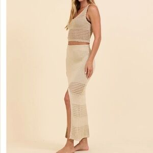 Surf Gypsy Beige Crochet Knit Two-Piece Skirt Set